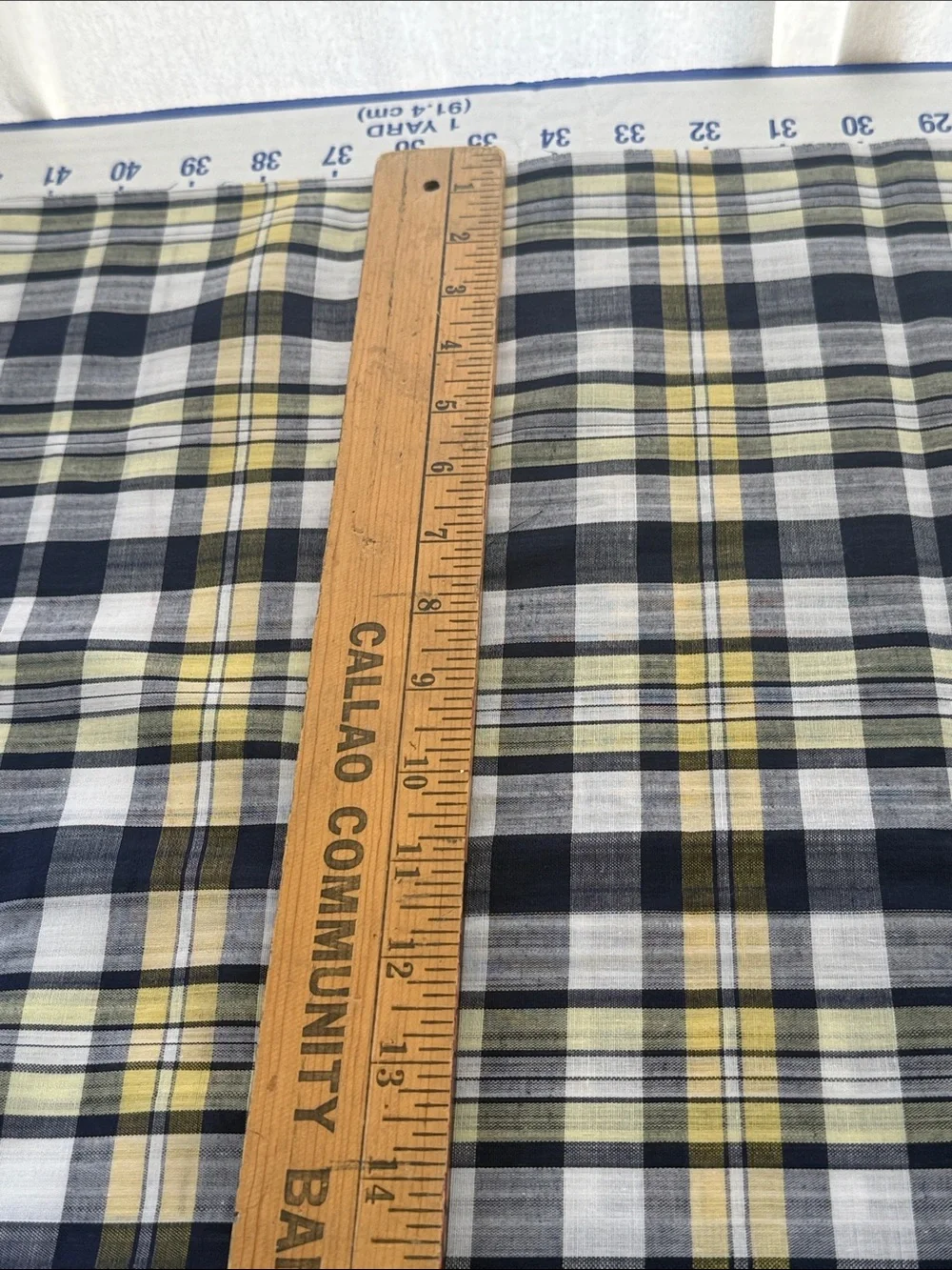 Vintage Yarn-Dyed Plaid Fabric 1 Yard x 44 Plus Bonus Remnant Navy Gray Yellow